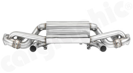 CARGRAPHIC Sport Rear Silencer X-Pipe / RACING - - <b>Oval</b> shape silencer / small volume, 12,90kg<br>
- X-Pipe Version merged exhaust flow<br>
- <b>SOUND PLUS / RACING SOUND Version</b><br>
- with integrated exhaust valves<br>
<b>Part No.</b> CARP82GT4RSETXFLAP