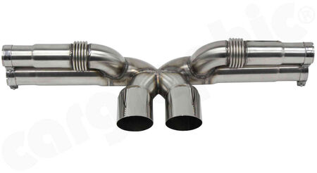 CARGRAPHIC Final Silencer Replacement Pipe X - - X Pipe Version merged exhaust flow<br>
- brushed finish stainless steel optic<br>
- with integrated 89mm tailpipes<br>
- non-silenced version without resonators<br>
- SUPER SOUND Version<br>
<b>Part No.</b> CARP97GT3ETXP