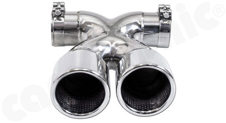 CARGRAPHIC Sport Double-End Tailpipe "X" - - 2x 89mm round<br>
- <b>stainless steel polished</b><br>
- for CARGRAPHIC and original rear silencer <br>
<b>Part No.</b> PERP87ER35RX