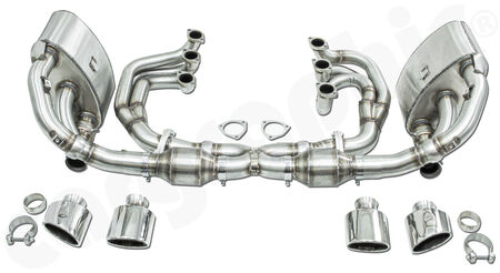 CARGRAPHIC Sport Exhaust System N-GTX - - <b>ID42</b> alternative <b>ID45</b> Manifolds<br>
- without heating<br>
- 2x 200 cpsi catalytic converters<br>
- 2x exhaust valves<br>
- Tailpipe variations<br>
<b>Part No.</b> CARP93NGTKITXGFLAP