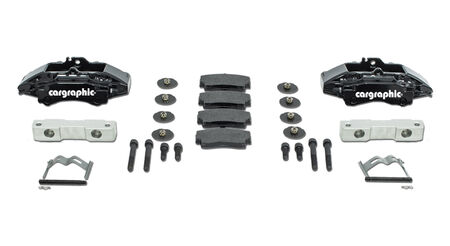 CARGRAPHIC Sport Brake Kit - - with black brake calipers<br>
- FA 4-piston Alloy Monoblock<br>
- without rotors<br>
- fits with 15" Fuchs wheels<br>
<b>Part No.</b> CARP11353