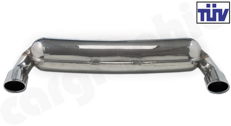 CARGRAPHIC Sport Rear Silencer - - Inlet: <b>Single flow</b><br>
- Outlet: <b>Left and Right</b> with <b>89x115mm oval</b> Tailpipe<br>
- 964 / 965 Look<br>
- <b>SOUND VERSION with TUEV Certificate</b><br>
<b>Part No.</b> CARP64SSERO