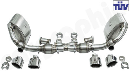 CARGRAPHIC Sport Exhaust System N-GTX - - to be used with Gillet link pipes<br>
- 2x 200 cpsi catalytic converters<br>
- Tailpipe variations<br>
- with TÜV certificate<br>
<b>Part No.</b> CARP93NGTKATXGKIT