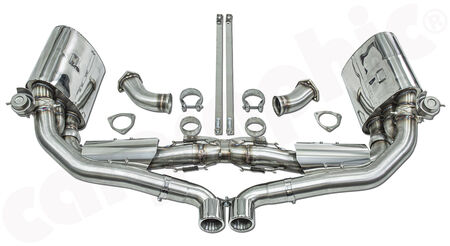 CARGRAPHIC Manifold-Back Sport Exhaust System N-GTX - - to be used with Bischoff link pipes<br>
- 2x 200 cpsi catalytic converters<br>
- 2x exhaust valves - <b>pressureless closed (PLC)</b><br>
- Tailpipes center outlet<br>
<b>Part No.</b> CARP93NGTCOKITBFLAP