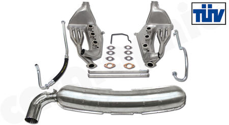 CARGRAPHIC Sport Exhaust System - - Standard SSI heat exchanger ID 35mm<br>
- <b>2>1 flow</b> sport rear silencer ID 55>61mm<br>
- <b>Sleeve fit </b> tailpipe, 60-, 75- or 89mm<br>
- TUEV certificate<br>
<b>Part No.</b> CARP11SSIKITSCCAR3