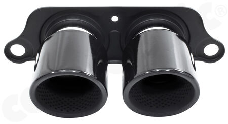 CARGRAPHIC Lightweight Sport Tailpipes - - <b>2x 100mm</b> round, rolled-in<br>
- press-formed base plate<br>
- <b>Gloss Black enamelled</b><br>
<b>Part No.</b> CARP91GT3ER2100ENA