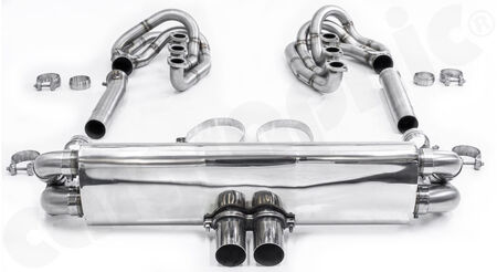 CARGRAPHIC GT Sport Exhaust System - - ID 42mm GT - Manifoldset<br>
- no heating<br>
- no catalytic converters<br>
- no exhaust valves<br>
- <b>4>2 flow</b> sport rear silencer<br>
- Tailpipe variations Center Outlet<br>
<b>Part No.</b> CARP64GTKITCO2