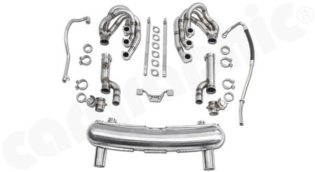 CARGRAPHIC Sport Exhaust System - - ID 42mm GT - Manifoldset<br>
- no heating<br>
- no catalytic converters<br>
- 2x exhaust valves - <b>pressureless closed (PLC)</b><br>
- <b>dual flow AQ</b> sport rear silencer ID 61mm<br>
- Tailpipe variations<br>
<b>Part No.</b> CARP11GTKITFLAP