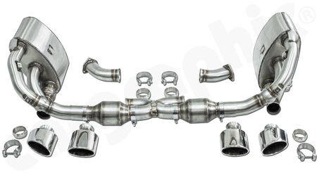 CARGRAPHIC Sport Exhaust System N-GTX - - to be used with Bischoff link pipes<br>
- 2x 200 cpsi catalytic converters<br>
- 2x exhaust valves<br>
- Tailpipe variations<br>
<b>Part No.</b> CARP93NGTKATXBKITFLAP