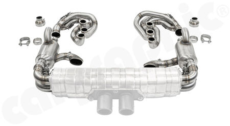 CARGRAPHIC GT Sport Exhaust System - - ID 45mm GT - Manifoldset<br>
- with heating<br>
- no catalytic converters<br>
- 2x exhaust valves <b>pressureless closed (PLC)</b><br>
- to be used with <b>OEM GT3</b> sport rear silencer<br>
<b>Part No.</b> CARP64GTKITCOFLAPGT3453