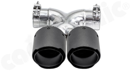 CARGRAPHIC Sport Double-End Tailpipe "X" - - 2x 100mm round<br> 
- <b>Visual-Carbon Matt finish</b><BR>
- with stainless steel liner <b>matt-black</b><BR>
- for CARGRAPHIC and original rear silencer <br>
<b>Part No.</b> CARP87ER40XKEVTP
