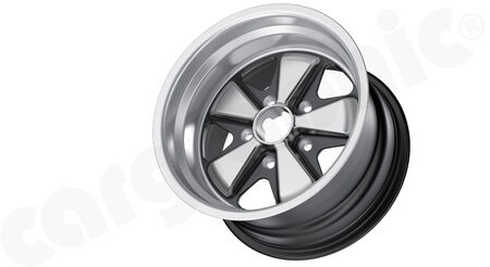 FUCHS-Wheel Evolution 9.0"x15" ET3 - - Version: Silver / Black Star<br>
- Silk-gloss anodized / matt-black<br>
<b>Part No.</b> CARFU155130901503