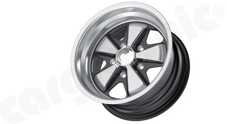 FUCHS-Wheel Evolution 8.0"x15" ET10,6 - - Version: Silver / Black Star<br>
- Silk-gloss anodized / matt-black<br>
<b>Part No.</b> CARFU155130801510