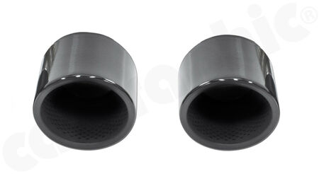CARGRAPHIC Sport Tailpipe Set - - 2x 100mm round, rolled-in<br>
- <b>Gloss-Black enamelled</b> with perforated insert<br>
<b>Part No.</b> CARP82GT4ER2100RENA