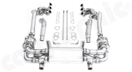 CARGRAPHIC Full Motorsport System - - Manifolds with long primaries without catalytic converter<br>
- Flow-optimized OPF not monitored<br>
- Rear Silencer <b>TRACK / COMPETITION</b><br>
- Fitting kit with gaskets<br>
<b>Part No.</b> CARP82GT4SYS10