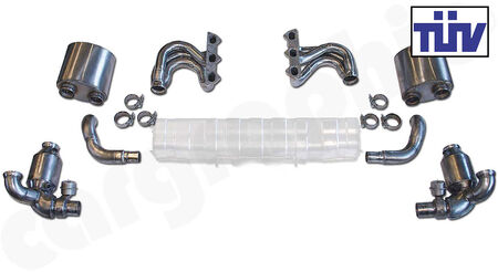 CARGRAPHIC Sport Exhaust System Kit 3 - - 2x200cpsi Ø130mm OBD2 HD Tri-metal catalytic converters<br>
- With integrated exhaust valves<br>
- For use with OE final silencer<br>
- TUEV approved - certificate available on request<br>
- Weight saving over OE system: 7,5kg<br>
- <b>Part.No.</b> CARP97GT3KIT3