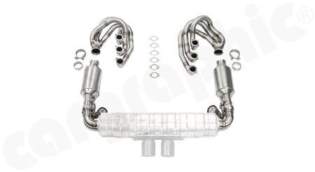 CARGRAPHIC GT Sport Exhaust System - - ID 42mm GT - Manifoldset<br>
- no heating<br>
- no catalytic converters<br>
- with pre silencer / resonators
- 2x exhaust valves <b>pressureless closed (PLC)</b><br>
- to be used with <b>OEM GT3</b> sport rear silencer<br>
<b>Part No.</b> CARP11GTKITCOFLAPGT32
