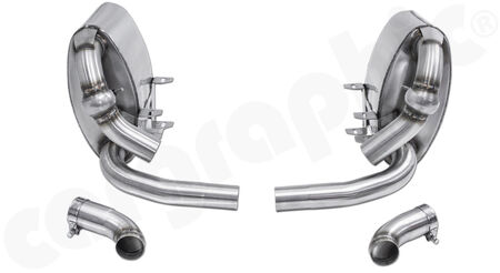 CARGRAPHIC Sport Rear Silencer Set - - without exhaust valves<br>
- <b>TUEV Version</b><br>
- with TUEV certificate<br>
to be used with:<br>
- OEM tailpipes of carrera models with <b>3,8l</b> engine<br>
- <b>CARGRAPHIC</b> tailpipes<br>
<b>Part No.</b> CARP97ET38