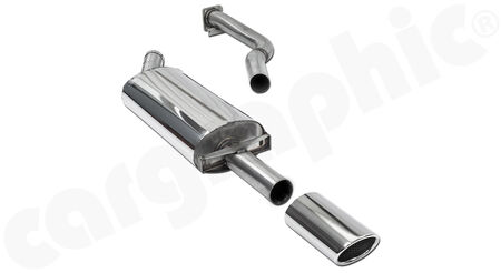 CARGRAPHIC Sport Rear Silencer - - for engine code M44 - 50/51/52<br>
- made from SS304L lightweight stainless steel<br>
- Pipe diameter 2,5" / 63,50mm<br>
- with 4-hole flange<br>
- Tailpipe 115x85mm oval, rolled in<br>
<b>Part No.</b> CARP44TET