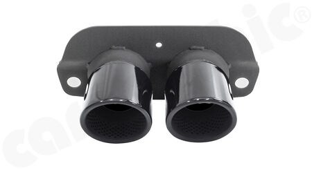 CARGRAPHIC Lightweight Sport Tailpipes - - <b>2x 100mm</b> round, rolled-in<br>
- press-formed base plate<br>
- <b>Gloss Black enamelled</b><br>
<b>Part No.</b> CARP912GT3ER2100ENA