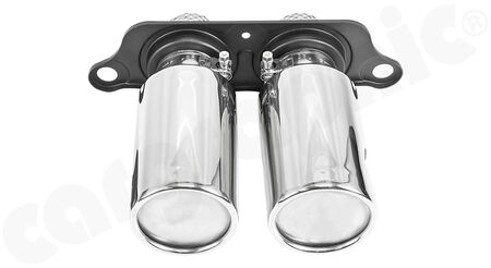 CARGRAPHIC Sport Tailpipes - - Special-Version with Silencer<br>
- 2x 100mm round<br>
- <b>Stainless steel mirror polished</b><br>
<b>Part No.</b> CARP97GT3ERSIL