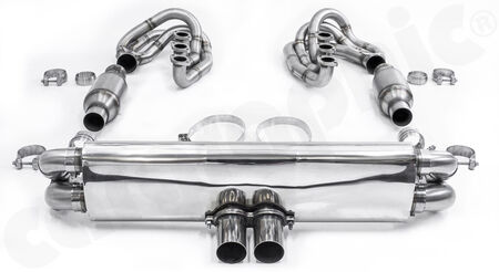 CARGRAPHIC GT Sport Exhaust System - - ID 42mm GT - Manifoldset<br>
- no heating<br>
- 2x 100cpsi catalytic converters<br>
- no exhaust valves<br>
- <b>4>2 flow</b> sport rear silencer<br>
- Tailpipe variations Center Outlet<br>
<b>Part No.</b> CARP64GTKITCO1