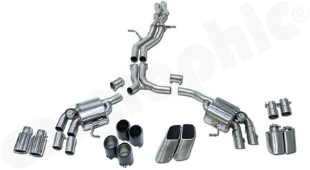 CARGRAPHIC Sport Exhaust System - - Cat-back system<br>
- Center-section non-resonated<br>
- Sport rear silencer<br>
- with <b>vacuum</b> exhaust valves<br>
<b>Part No.</b> CARP95V6TSYS1