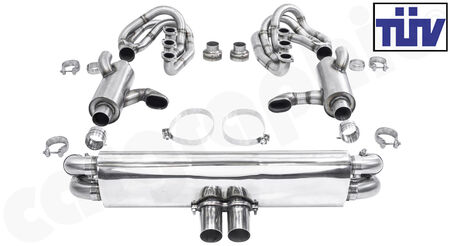 CARGRAPHIC GT Sport Exhaust System - - ID 42mm GT - Manifoldset<br>
- with heating<br>
- 2x 200 cpsi catalytic converters<br>
- no exhaust valves<br>
- <b>4>2 flow</b> sport rear silencer<br>
- Tailpipe variations Center Outlet<br>
<b>Part No.</b> CARP64GTKITCO