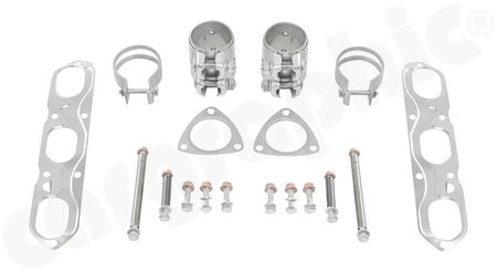 Fitting kit for sport exhaust systems - - 2x Double clamps / clamps<br>
- 2x Screw / Sleeve long / short <br>
- 2x Seals 3-hole<br>
- 2x Seals manifolds<br>
<b>Part No.</b> CARP96ETKITMON