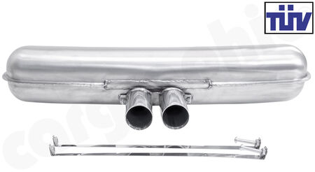 CARGRAPHIC Sport Rear Silencer - - Inlet: <b>Dual flow</b><br>
- Outlet: <b>76mm GT3-Look</b> Tailpipes<br>
- <b>SOUND VERSION with TUEV Certificate</b><br>
<b>Part No.</b> CAR4SETCO27600