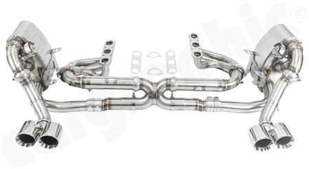 CARGRAPHIC Sport Exhaust System - - Manifold set 1,75"/45mm primary diameter <br>
- X-Pipe without catalytic converters<br>
- Sport rear silencer set with 2x exhaust valves<br>
- 2x 89mm double-end tailpipe set<br>
<b>Part No.</b> PERP97KITXERFLAP