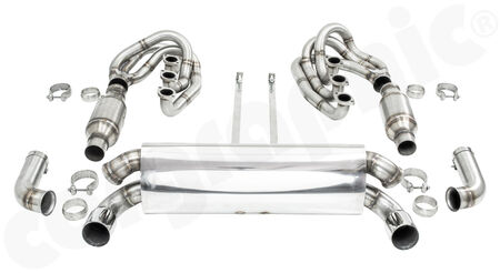 CARGRAPHIC GT Sport Exhaust System - - ID 42mm GT - Manifoldset<br>
- no heating<br>
- 2x 100 cpsi catalytic converters<br>
- <b>dual flow AQ</b> sport rear silencer<br>
- <b>RSR-look</b> tailpipes with <b>740mm</b> CTC<br>
<b>Part No.</b> CARP64GTKITLHRH74001