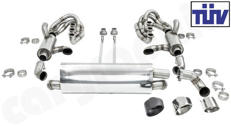 CARGRAPHIC GT Sport Exhaust System - - ID 42mm GT - Manifoldset<br>
- with heating<br>
- 2x 200 cpsi catalytic converters<br>
- <b>2>1 flow AQ</b> sport rear silencer<br>
- Tailpipe variations Right<br>
- with TÜV certificate<br>
<b>Part No.</b> CARP64GTKITRH
