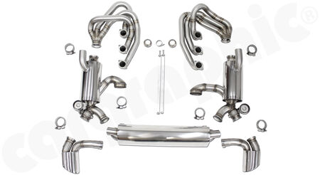 CARGRAPHIC GT Sport Exhaust System - - ID 42mm GT - Manifoldset<br>
- with heating<br>
- no catalytic converters<br>
- 2x exhaust valves - <b>pressureless closed (PLC)</b><br>
- <b>dual flow AQ</b> sport rear silencer<br>
- Tailpipes: oval, Left and Right<br>
<b>Part No.</b> CARP64GTKITFLAP03