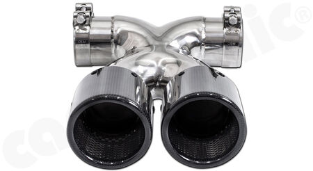CARGRAPHIC Sport Double-End Tailpipe "X" - - 2x 89mm round<br>
- <b>Visual Carbon Gloss finish with perforated inserts</b><br>
- for CARGRAPHIC and original rear silencer <br>
<b>Part No.</b> CARP82ER35RXKEVP