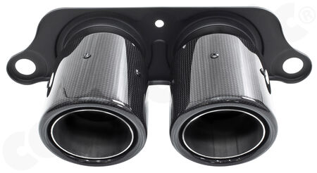 CARGRAPHIC Lightweight Sport Tailpipes - - <b>2x 100mm</b> round, rolled-in<br>
- press-formed base plate<br>
- <b>Visual-Carbon Gloss with stainless steel liner</b><br>
<b>Part No.</b> CARP97GT3ER2100KEVG