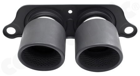 CARGRAPHIC Lightweight Sport Tailpipes - - <b>2x 100mm</b> round, rolled-in<br>
- press-formed base plate<br>
- <b>Matt-Black Thermopaint</b><br>
<b>Part No.</b> CARP97GT3ER2100TP