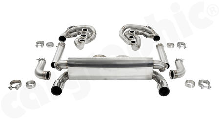 CARGRAPHIC GT Sport Exhaust System - - ID 45mm GT - Manifoldset<br>
- no heating<br>
- no catalytic converters<br>
- <b>dual flow AQ</b> sport rear silencer<br>
- <b>RSR-look</b> tailpipes with <b>740mm</b> CTC<br>
<b>Part No.</b> CARP64GTKITLHRH7404502