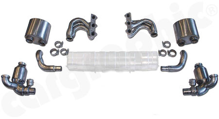 CARGRAPHIC Sport Exhaust System Kit 3 - - 2x200cpsi Ø130mm<br> 
&nbsp &nbspOBD2 HD Tri-metal catalytic converters<br>
- With integrated exhaust valves<br>
- For use with OE final silencer<br>
- Weight saving over OE system: 7,5kg<br>
- <b>Part.No.</b> CARP97GT3KIT338