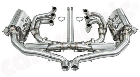 CARGRAPHIC Sport Exhaust System N-GTX - - ID42 Manifolds without heating<br>
- 2x 200 cpsi catalytic converters<br>
- 2x exhaust valves - <b>pressureless closed (PLC)</b><br>
- Tailpipe center outlet<br>
<b>Part No.</b> CARP93NGTKITXCOGFLAP